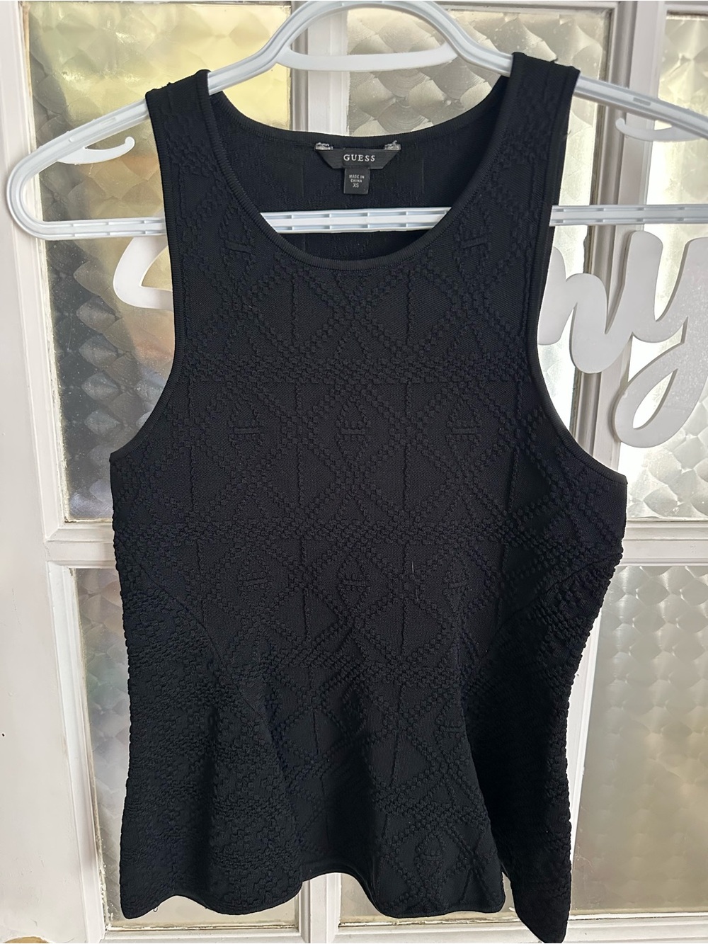 GUESS Black Textured Peplum Tank Top